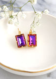Orange Pink Crystal Drop Earrings, Orange Purple Drop Earrings, Orange Earrings, Gift For Her, Orange Pink Bridesmaids Crystal Earrings
