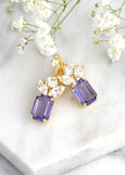 Purple Crystal Drop Earrings, Bridal Purple Drop Earrings, Violet Crystal Earrings, Gift For Her, Purple Bridesmaids Drop Crystal Earrings