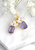 Purple Crystal Drop Earrings, Bridal Purple Drop Earrings, Violet Crystal Earrings, Gift For Her, Purple Bridesmaids Drop Crystal Earrings