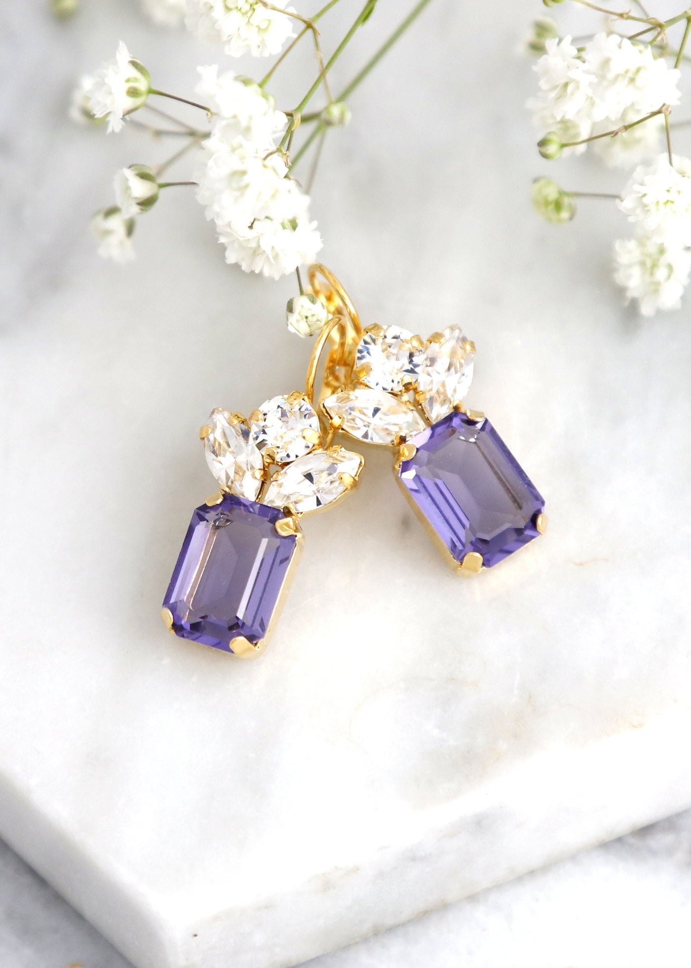 Purple Crystal Drop Earrings, Bridal Purple Drop Earrings, Violet Crystal Earrings, Gift For Her, Purple Bridesmaids Drop Crystal Earrings