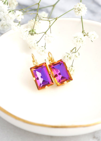 Orange Pink Crystal Drop Earrings, Orange Purple Drop Earrings, Orange Earrings, Gift For Her, Orange Pink Bridesmaids Crystal Earrings