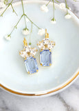 Blue Aquamarine Crystal Drop Earrings, Light Blue Drop Earrings, Emerald Cut Earrings, Gift For Her, Bridal Aqauamrine Crystal Earrings