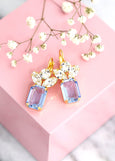 Blue Aquamarine Crystal Drop Earrings, Light Blue Drop Earrings, Emerald Cut Earrings, Gift For Her, Bridal Aqauamrine Crystal Earrings