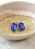 Royal Blue Earrings, Sapphire Blue Crystal Stud Earrings, Blue Emerald Cut Earrings, Blue Earrings, Bridesmaids Earrings, Gift For Her