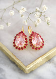 Red Pink Drop Earrings, Pink Red Bridal Earrings, Red Ruby Blush Rose Earrings, Bridesmaids Earrings, Bridal Pink Crystal Earrings,