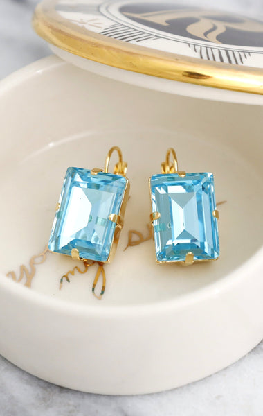Aquamarine Drop Crystal Earrings, Bridal Classic Crystal Aquamrine Earrings, Light Turquise Lever Back Earrings, Bridesmaids Blue Earrings