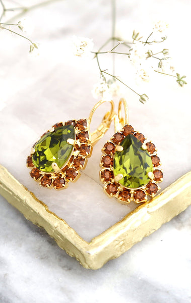 Olivine Drop Earrings, Green Olive Earrings, olivine Green Crystal Earrings, Bridesmaids Earrings, Bridal Green Olivie Crystal Earrings,