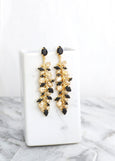 Black Gold Chandelier Earrings, Bridal Black Long Crystal Earrings, Black LONG Earrings, Black Statement Earrings, Crystal Dangle Earrings