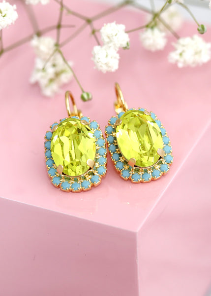 Green Drop Earrings, Citrus Green Drop Earrings, Light Green Drop Earrings, Green Swarovski Earrings, Gift For Mother, Bridesmaids Gifts