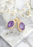 Purple Crystal Drop Crystal Earrings, Purple Violet Gold Earrings, Bridal Purple Earrings, Purple Plum Crystal Oval Earrings, Gift For Her