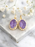 Purple Crystal Drop Crystal Earrings, Purple Violet Gold Earrings, Bridal Purple Earrings, Purple Plum Crystal Oval Earrings, Gift For Her