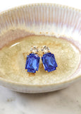 Royal Blue Earrings, Sapphire Blue Crystal Stud Earrings, Blue Emerald Cut Earrings, Blue Earrings, Bridesmaids Earrings, Gift For Her
