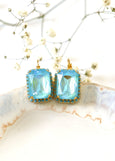 Turquoise Drop Earrings, Light Blue Earrings, Turquoise Gold Crystal Earrings, Christmas Gift For Her, Neon Blue Earrings, Blue Earrings