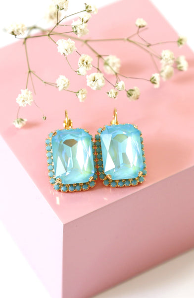 Turquoise Drop Earrings, Light Blue Earrings, Turquoise Gold Crystal Earrings, Christmas Gift For Her, Neon Blue Earrings, Blue Earrings