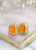 Orange Stud Earrings, Ornage Crystal Earrings, Burnt Ornage Stud Earrings, Opal Ornage Bridal Crystal Earrings, Gift for her