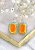 Orange Stud Earrings, Ornage Crystal Earrings, Burnt Ornage Stud Earrings, Opal Ornage Bridal Crystal Earrings, Gift for her