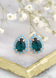 Emerald Stud Earrings, Green Emerald Crystal Stud Earrings, Bridal Emerald Mini Studs Earrings, Green Blue Earrings, Bridesmaids Earrings