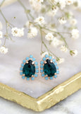 Emerald Stud Earrings, Green Emerald Crystal Stud Earrings, Bridal Emerald Mini Studs Earrings, Green Blue Earrings, Bridesmaids Earrings