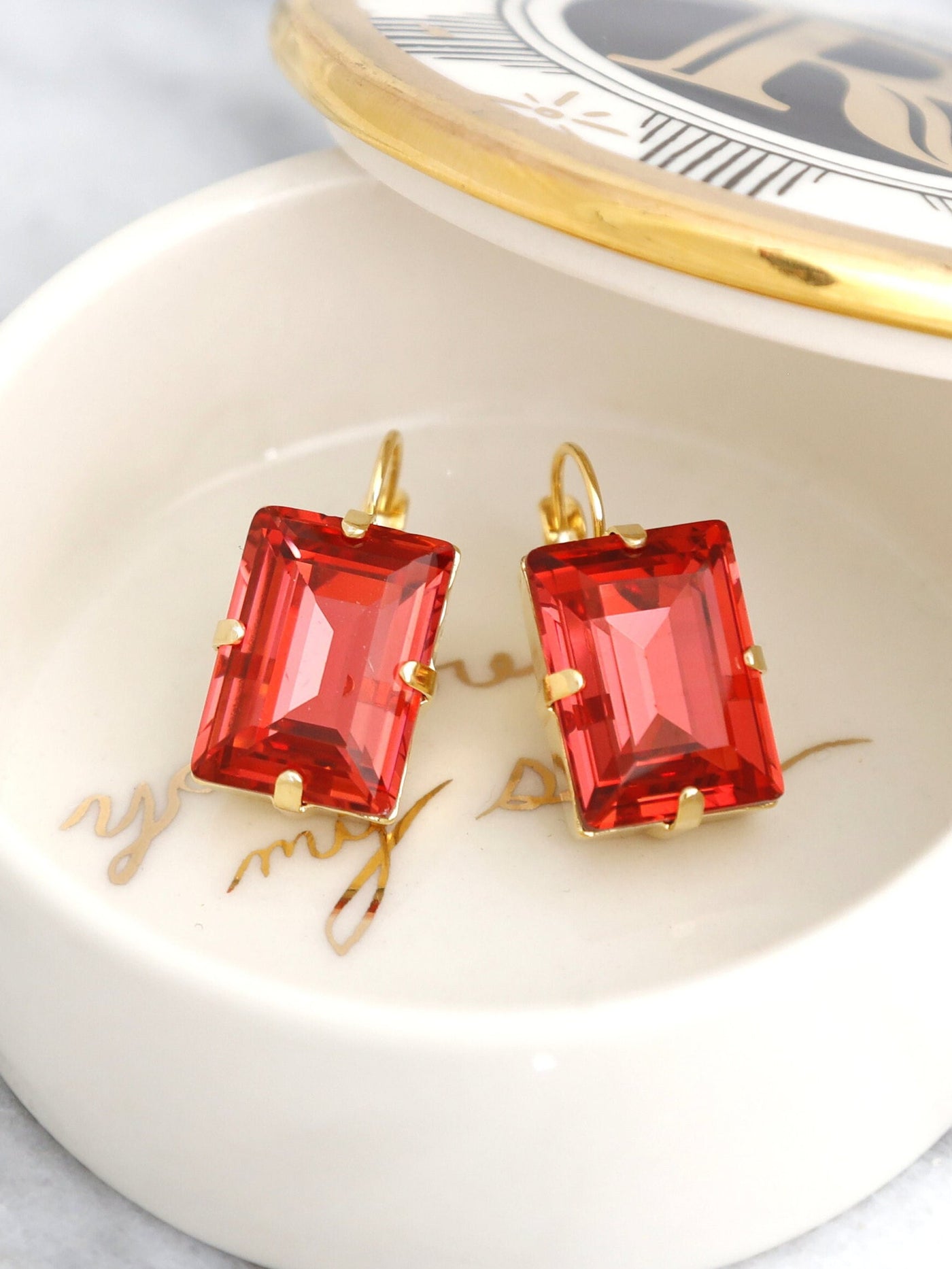 Coral Crystal Drop Earrings, Bridal Classic Coral Crystal Drop Earrings, Orange Lever Back Earrings, Orange Coral Bridesmaids Earrings