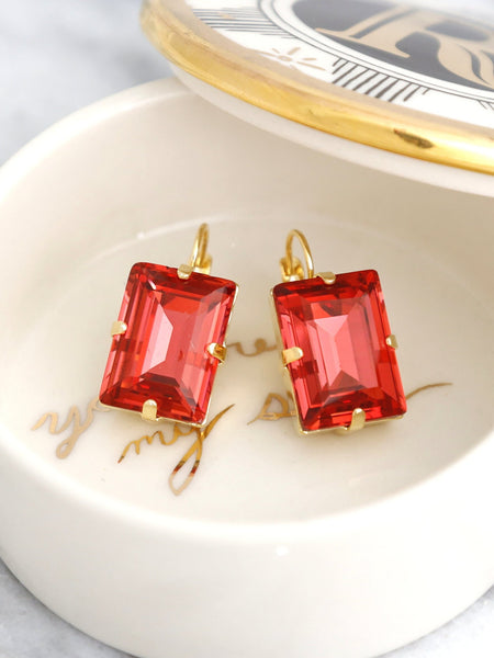 Coral Crystal Drop Earrings, Bridal Classic Coral Crystal Drop Earrings, Orange Lever Back Earrings, Orange Coral Bridesmaids Earrings