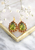 Olivine Drop Earrings, Green Olive Earrings, olivine Green Crystal Earrings, Bridesmaids Earrings, Bridal Green Olivie Crystal Earrings,