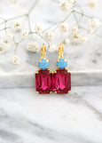Pink Blue Drop Earrings, Fuchsia Turquoise Earrings, Fuchsia Crystal Earrings, Octagon Pink Earrings, Bridesmaids Earrings, Pink Earrings