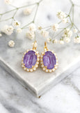 Purple Crystal Drop Crystal Earrings, Purple Violet Gold Earrings, Bridal Purple Earrings, Purple Plum Crystal Oval Earrings, Gift For Her