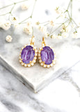 Purple Crystal Drop Crystal Earrings, Purple Violet Gold Earrings, Bridal Purple Earrings, Purple Plum Crystal Oval Earrings, Gift For Her