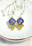 Purple Green Earrings, Purple Green Drop Crystal Earrings, Purple Earrings, Violet Crystal Earrings, Bridal Purple Earrings, Gift For Her