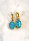 Blue Hoop Earrings, Turquoise Crystal Earrings, Blue Lagoon Huggies Earrings, Crystal Huggies Earrings, Gift for her, Blue Drop Earrings