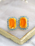 Orange Stud Earrings, Ornage Crystal Earrings, Burnt Ornage Stud Earrings, Opal Ornage Bridal Crystal Earrings, Gift for her