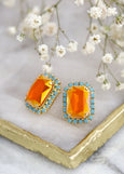 Orange Stud Earrings, Ornage Crystal Earrings, Burnt Ornage Stud Earrings, Opal Ornage Bridal Crystal Earrings, Gift for her