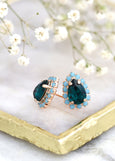 Emerald Stud Earrings, Green Emerald Crystal Stud Earrings, Bridal Emerald Mini Studs Earrings, Green Blue Earrings, Bridesmaids Earrings