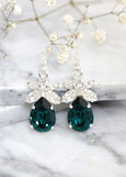 Emerlad Green Bridal Earrings, Dark Green Crystal Earrings, Bridal Emerald Earrings, Green Emerald Dangle Earrings, Green Blue Drop Earrings