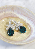 Emerlad Green Bridal Earrings, Dark Green Crystal Earrings, Bridal Emerald Earrings, Green Emerald Dangle Earrings, Green Blue Drop Earrings