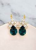 Emerlad Green Bridal Earrings, Dark Green Crystal Earrings, Bridal Emerald Earrings, Green Emerald Dangle Earrings, Green Blue Drop Earrings