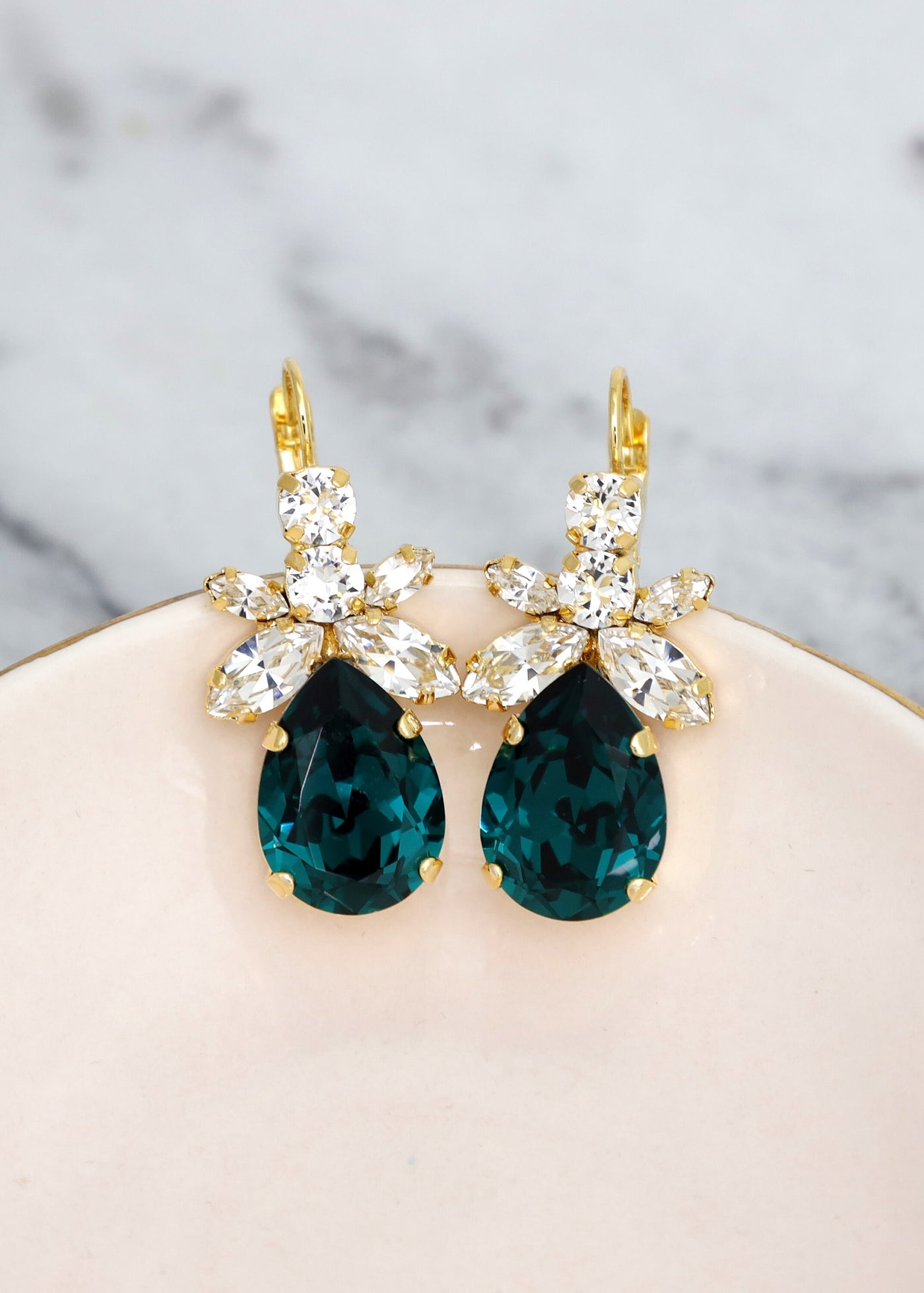 Emerlad Green Bridal Earrings, Dark Green Crystal Earrings, Bridal Emerald Earrings, Green Emerald Dangle Earrings, Green Blue Drop Earrings