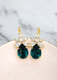Emerlad Green Bridal Earrings, Dark Green Crystal Earrings, Bridal Emerald Earrings, Green Emerald Dangle Earrings, Green Blue Drop Earrings
