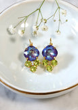 Purple Green Earrings, Purple Green Drop Crystal Earrings, Purple Earrings, Violet Crystal Earrings, Bridal Purple Earrings, Gift For Her