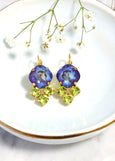 Purple Green Earrings, Purple Green Drop Crystal Earrings, Purple Earrings, Violet Crystal Earrings, Bridal Purple Earrings, Gift For Her