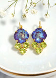 Purple Green Earrings, Purple Green Drop Crystal Earrings, Purple Earrings, Violet Crystal Earrings, Bridal Purple Earrings, Gift For Her