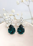Emerlad Green Bridal Earrings, Dark Green Crystal Earrings, Bridal Emerald Earrings, Green Emerald Dangle Earrings, Green Blue Drop Earrings