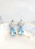 AQUAMARINE Earrings, Aquamarine Bridal Drop Earrings, Light Blue Bridal Stud Earrings, Aquamarine Chandelier Earrings, Bridesmaids Earrings