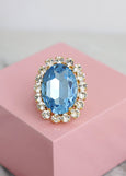 Cocktail Ring, Aquamarine Cocktail Crystal Ring, Statement Blue Crystal Ring, Oversize Light Blue Crystal Adjustable Ring, Crystal Blue Ring