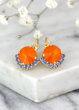 Orange Earrings, Orange Drop Earrings, Blue Orange Earrings, Coral Blue Earrings, Tangerine Orange Drop Earrings, Bridesmaids Earrings