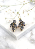 Gray Stud Earrings, Bridal Dark Gray Earrings, Black Gold Crystal Stud Earrings, Gray Cluster Stud Earrings, Gray Black Crystal Studs