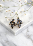 Gray Stud Earrings, Bridal Dark Gray Earrings, Black Gold Crystal Stud Earrings, Gray Cluster Stud Earrings, Gray Black Crystal Studs