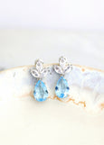 AQUAMARINE Earrings, Aquamarine Bridal Drop Earrings, Light Blue Bridal Stud Earrings, Aquamarine Chandelier Earrings, Bridesmaids Earrings
