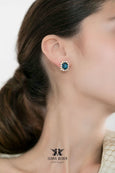 Blue Navy Crystal Stud Earrings, Navy Blue Crystal Earrings, Bridal Sapphire Blue Studs, Emerald Cut Blue Navy Bridal Earrings, Blue Studs