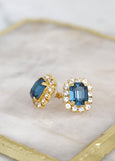 Blue Navy Crystal Stud Earrings, Navy Blue Crystal Earrings, Bridal Sapphire Blue Studs, Emerald Cut Blue Navy Bridal Earrings, Blue Studs